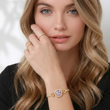 Model wearing Jwanas Celeste Halo Bracelet on wrist