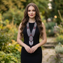 Model wearing Jwanas Elowen Handmade Statement Necklace