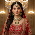 Bride wearing Jwanas Emerald-Green Rajwadi Bridal Necklace Set