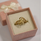 Jwanas Luna Petal Ring displayed in jewellery box packaging