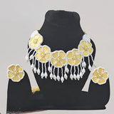 Jwanas Marigold Bloom Handmade Necklace Set displayed on mannequin