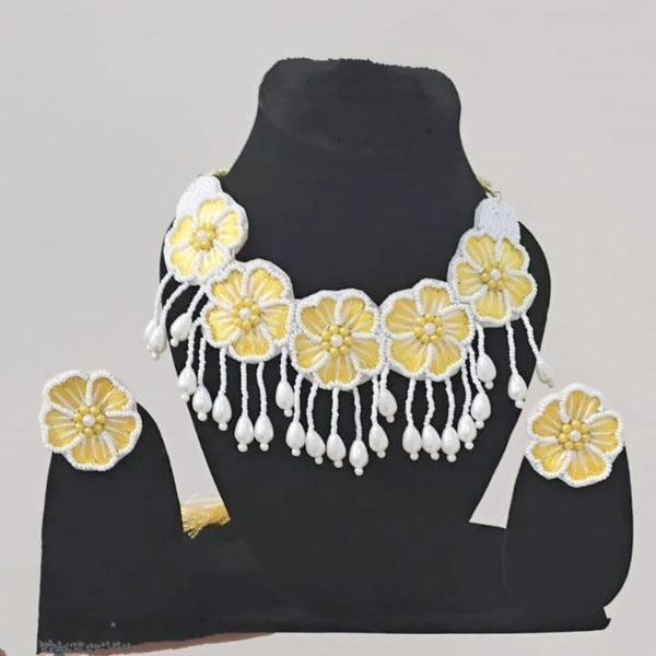 Jwanas Marigold Bloom Handmade Necklace Set displayed on mannequin