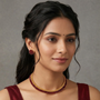 Model wearing Maroon and Gold Beaded Choker Necklace Set with earrings
