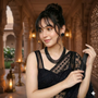 Model wearing Midnight Elegance black beaded multi-layer necklace set