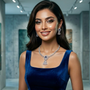 Model wearing Midnight Sapphire Floral Necklace Set with earrings