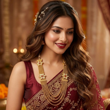 Model wearing Jwanas Noor Multi-Layered Gold Bead Kundan Mala