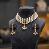 Pearl Kundan Multi-Layer Necklace Set displayed on mannequin