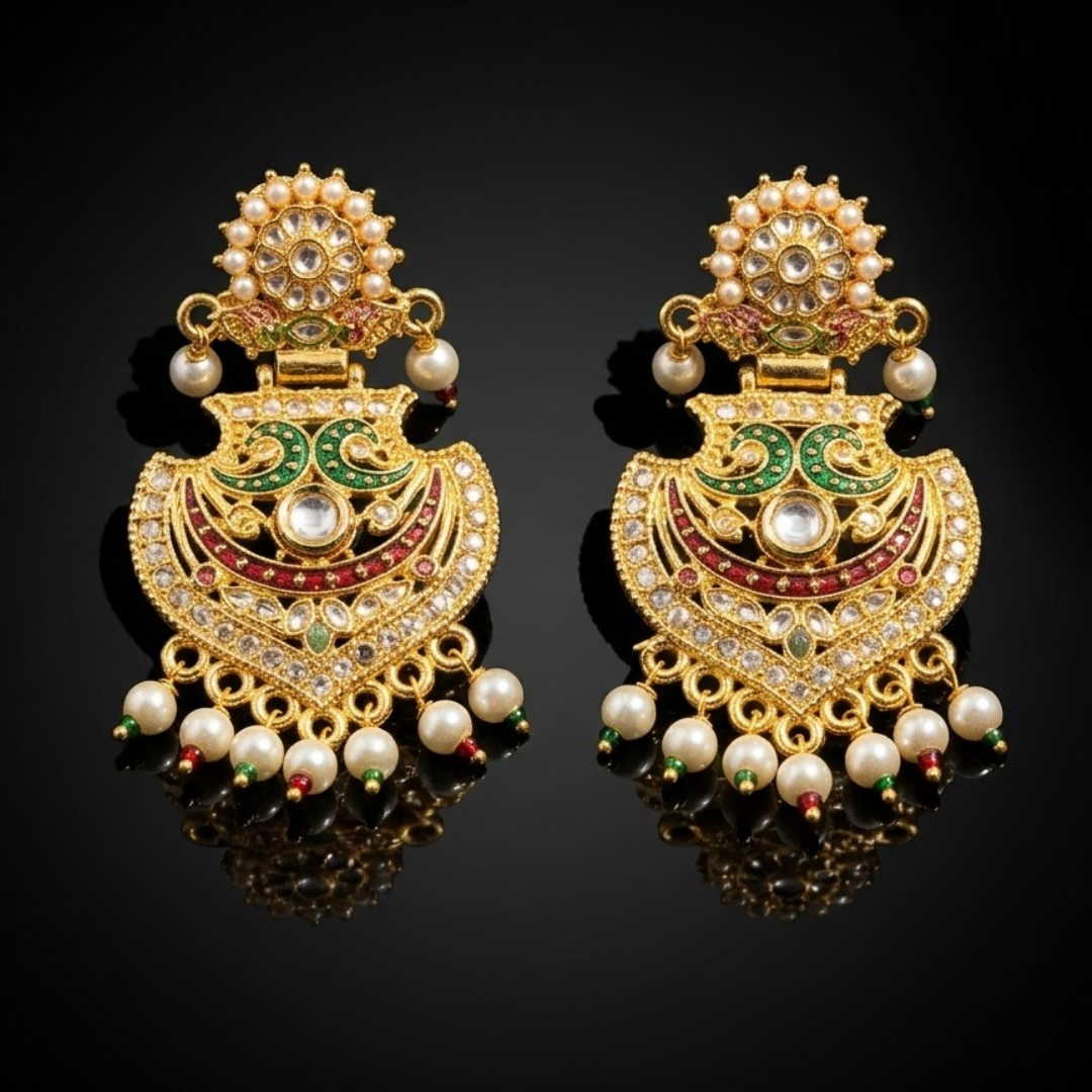 Matching Kundan Meenakari earrings from Rajwada Heritage Haar set