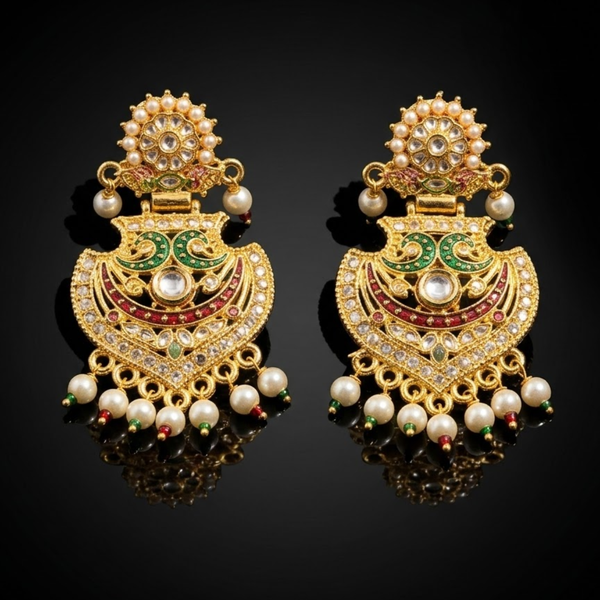 Matching Kundan Meenakari earrings from Rajwada Heritage Haar set