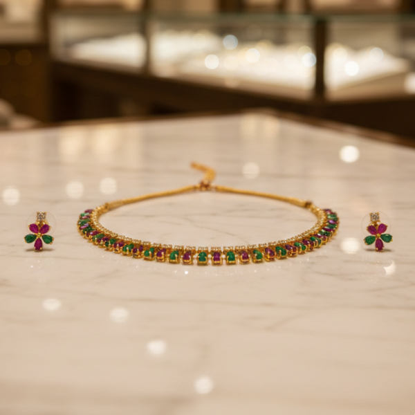Jwanas Royal Emerald Ruby necklace flat lay