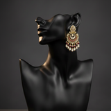 Close-up of Royal Kundan Meenakari Chandbali Earring on mannequin