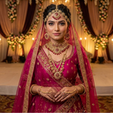 Bride wearing Royal Kundan and Ruby Red Bridal Jewellery Ensemble