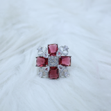 Jwanas Ruby-Red Floral Cocktail Ring flat lay