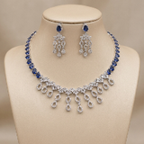 Sapphire-Blue and Crystal Waltz Statement Necklace and Earring Set displayed on mannequin