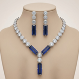 Sapphire Glow Statement Necklace Set displayed on mannequin