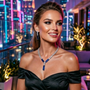 Model wearing Sapphire Glow Statement Necklace Set with earrings