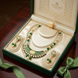 Vrinda Lotus Meenakari Mala Set placed in jewellery box for premium gifting and celebrations